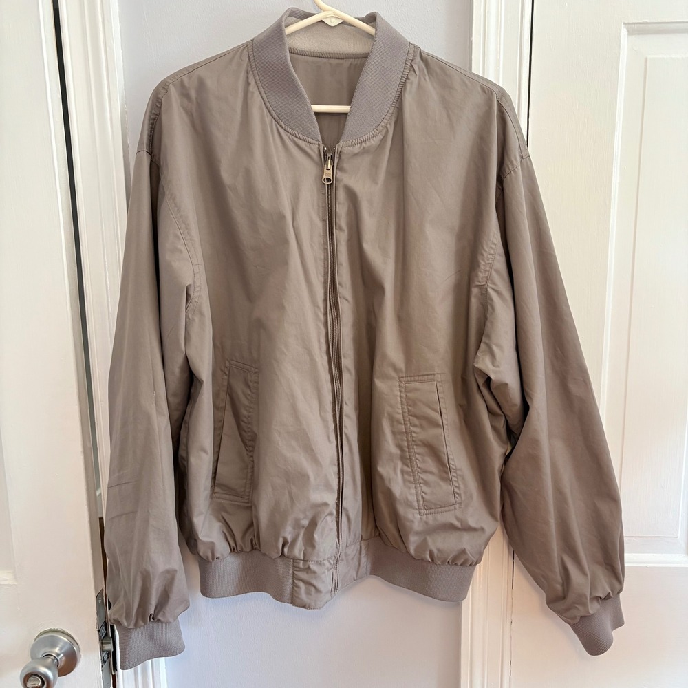Members Only Mens Large Reversible Bomber Jacket Tan Gray Colorblock Full Zip - Picture 4 of 9